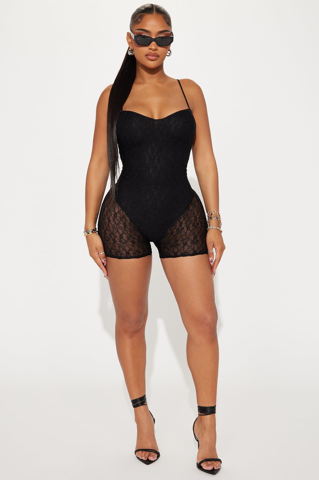 Give Me A Sign Lace Romper - Black sold by Fashion Nova