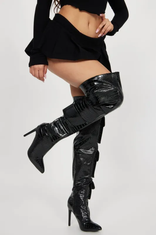 Feeling Trendy Cargo Boots - Black sold by Fashion Nova