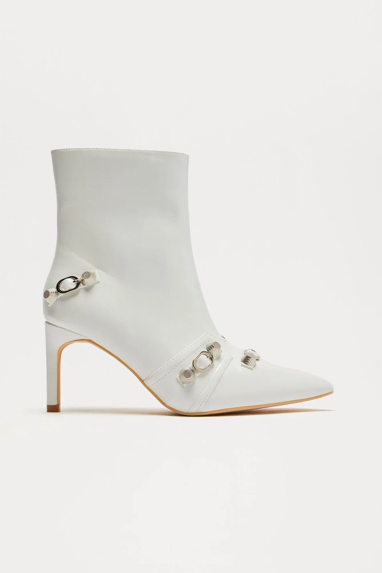 Jude Hardware Booties - White sold by Fashion Nova