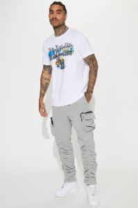 Stacked Ruched Nylon Cargo Pants - Charcoal sold by Fashion Nova