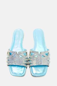 Flourishing Embellished Flat Sandals - Blue sold by Fashion Nova