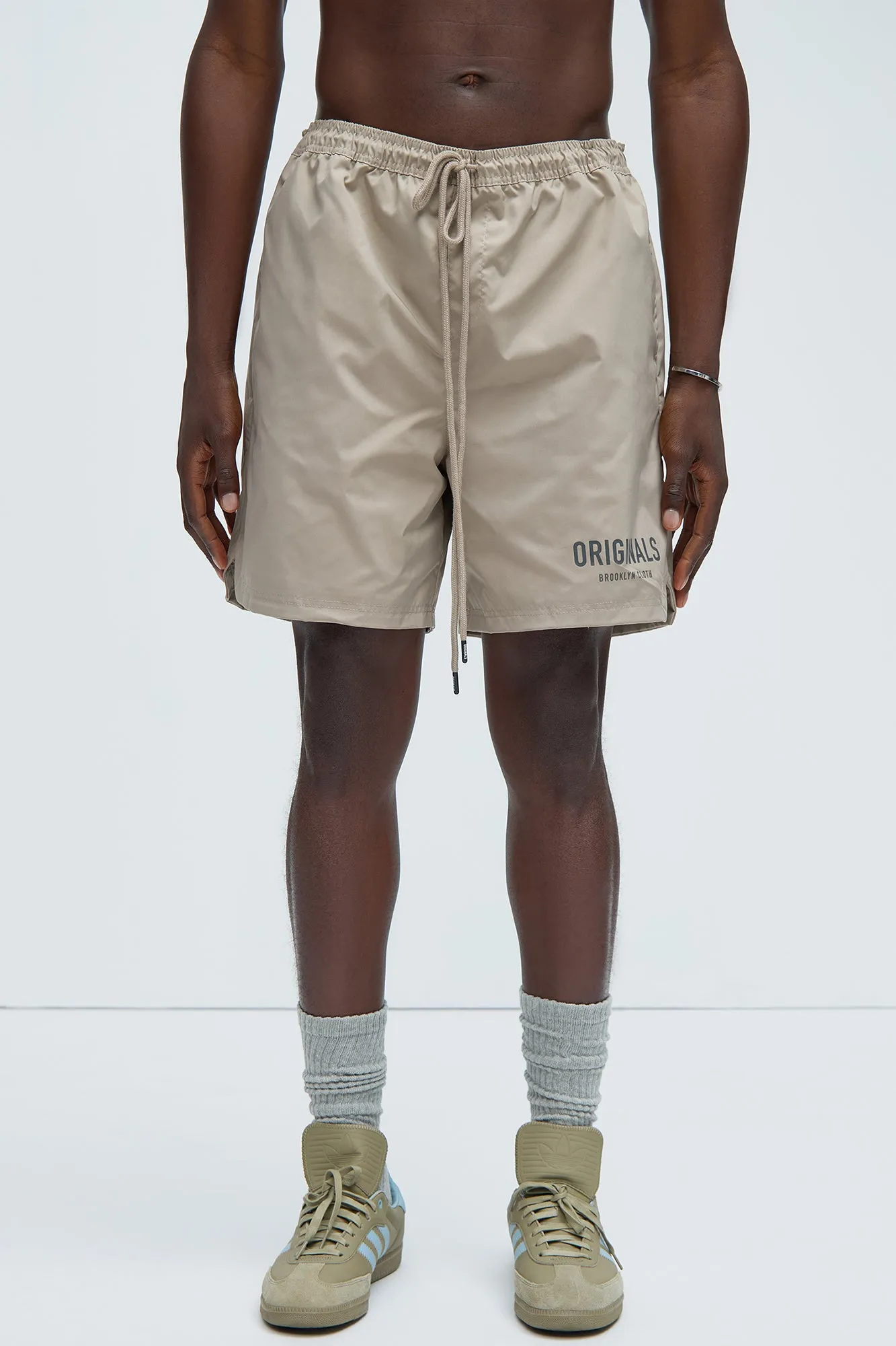 Originals Nylon Warm Up Shorts - Stone sold by Fashion Nova product image thumbnail 3