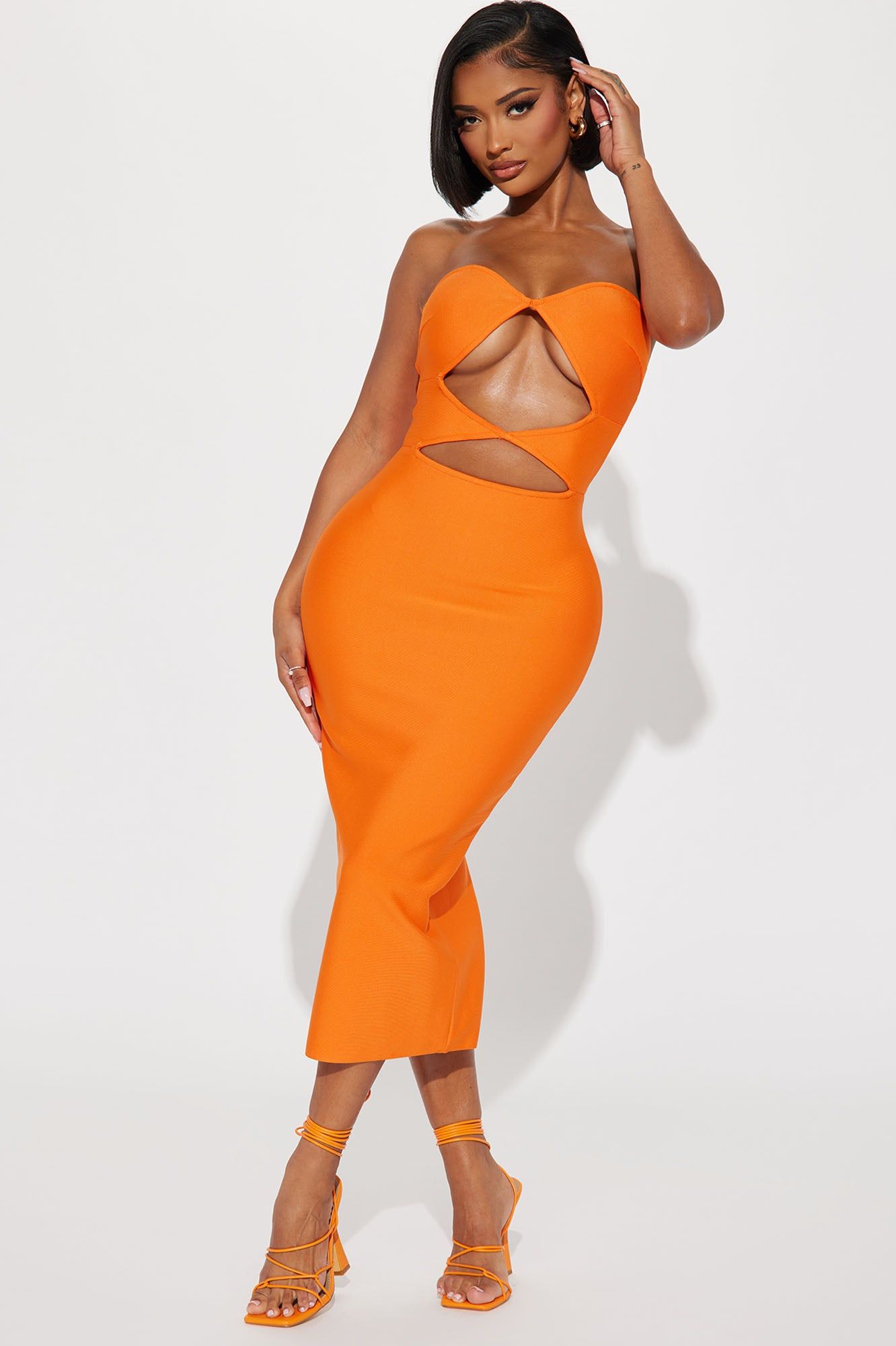 Liv Bandage Midi Dress - Orange sold by Fashion Nova