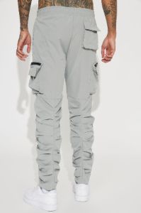 Stacked Ruched Nylon Cargo Pants - Charcoal sold by Fashion Nova