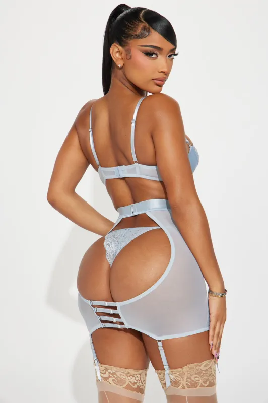 Luxurious Nights Satin 3 Piece Garter Set - Light Blue sold by Fashion Nova
