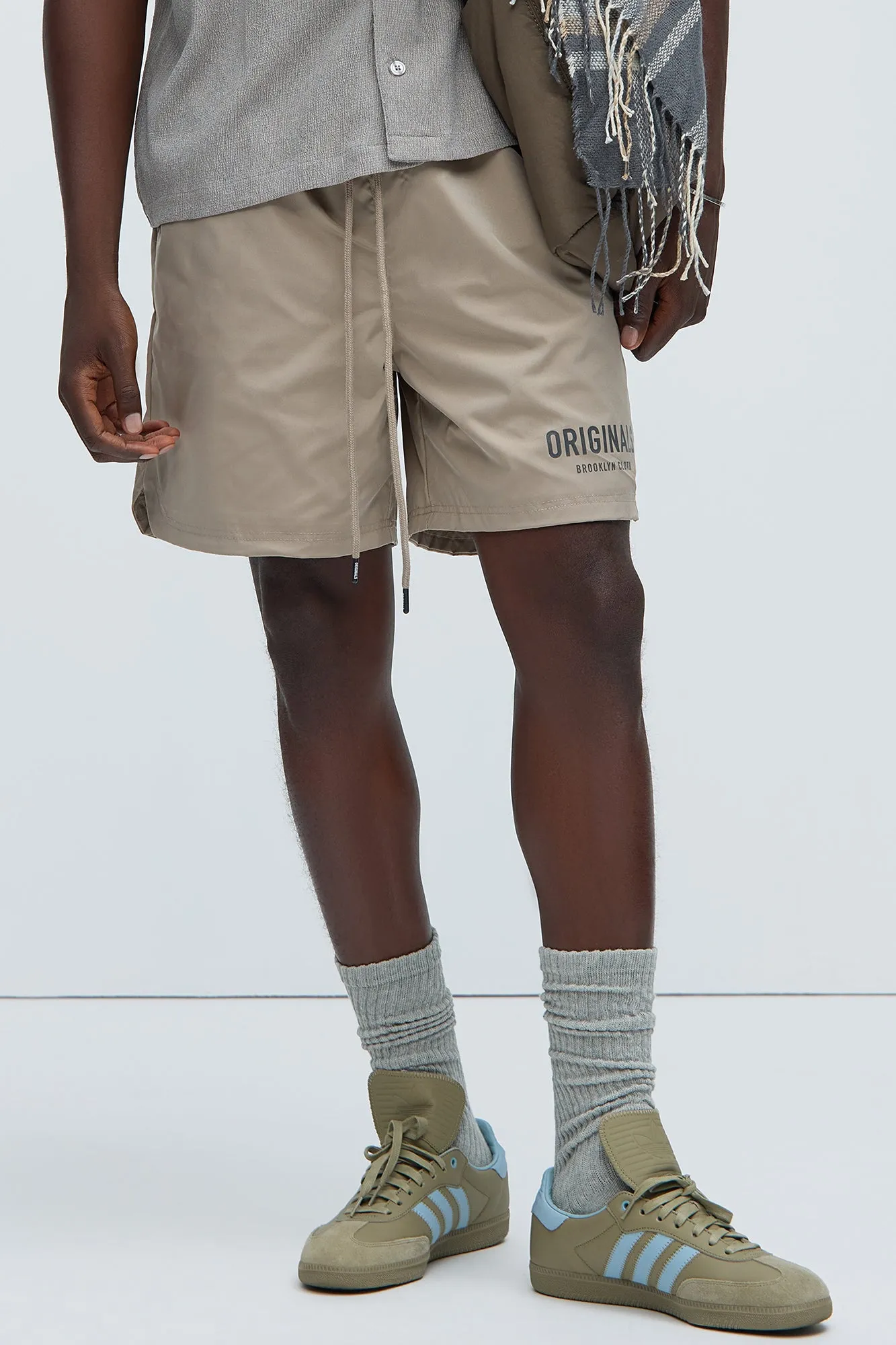 Originals Nylon Warm Up Shorts - Stone sold by Fashion Nova