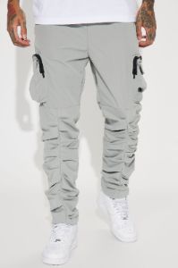 Stacked Ruched Nylon Cargo Pants - Charcoal sold by Fashion Nova