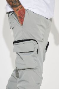 Stacked Ruched Nylon Cargo Pants - Charcoal sold by Fashion Nova