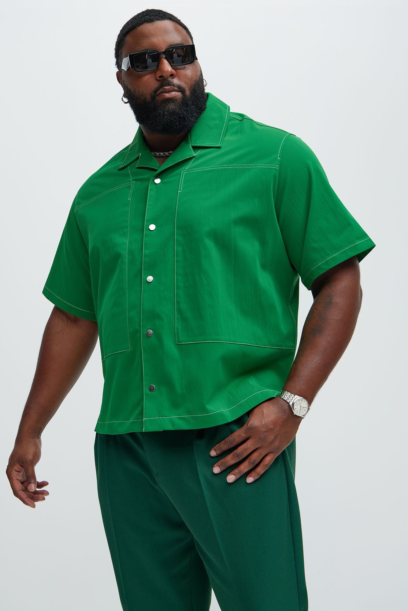 Hudson Contrast Stitching Shirt - Hunter sold by Fashion Nova product image thumbnail 5