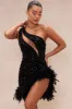 Esme Sequin Feather Mini Dress - Black sold by Fashion Nova