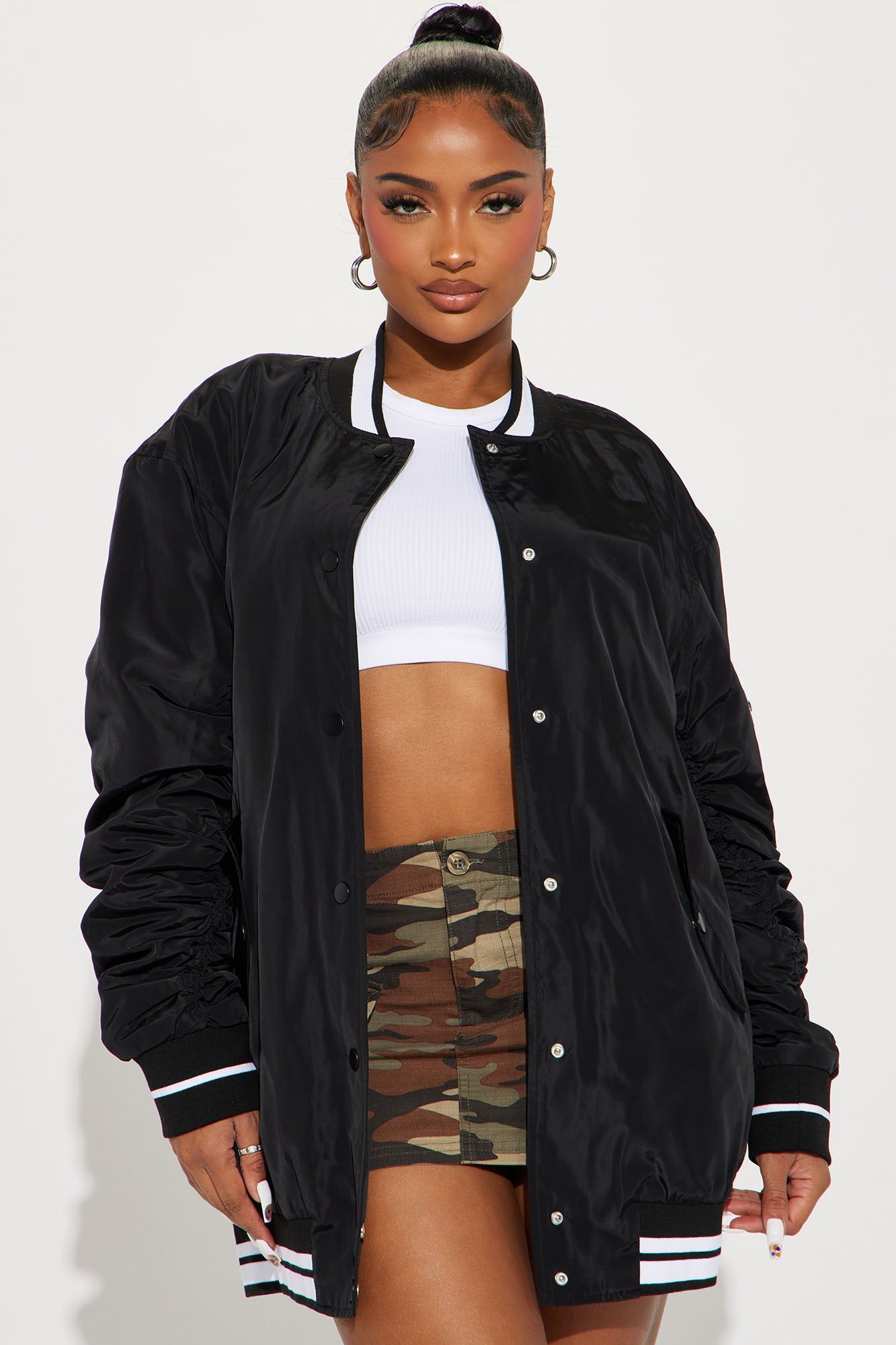 Jayda Varsity Jacket - Black sold by Fashion Nova
