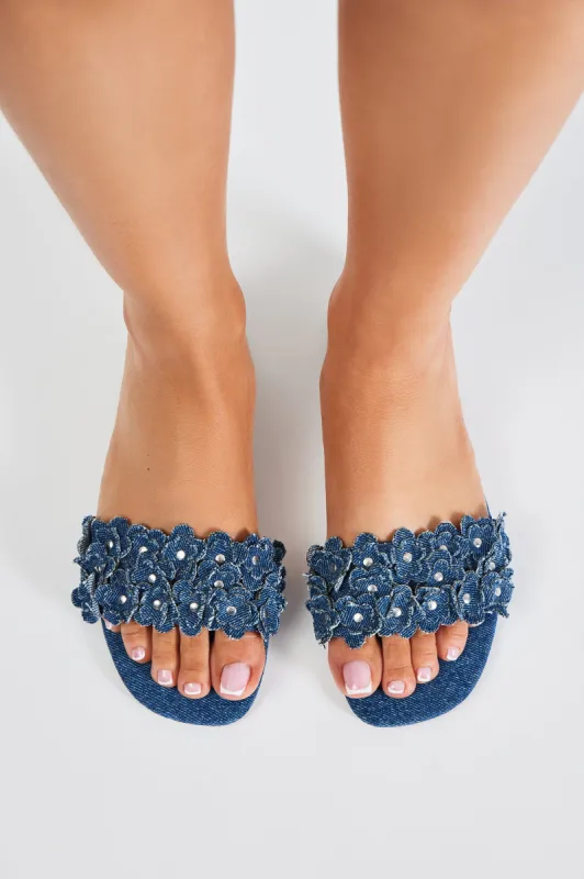 Kendrie Flower Sandals - Denim sold by Fashion Nova