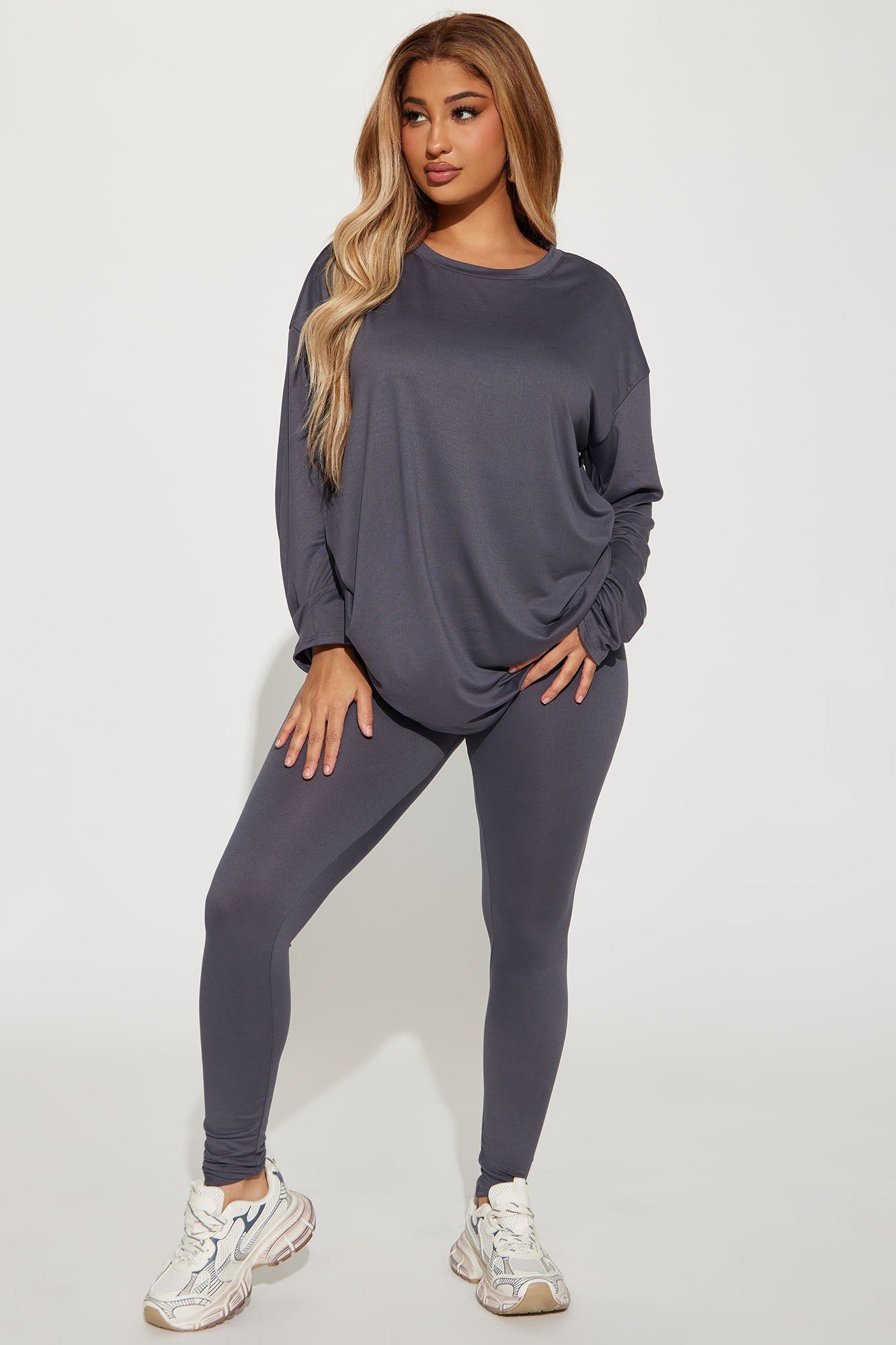 Weekend Vibes Long Sleeve Set - Charcoal sold by Fashion Nova