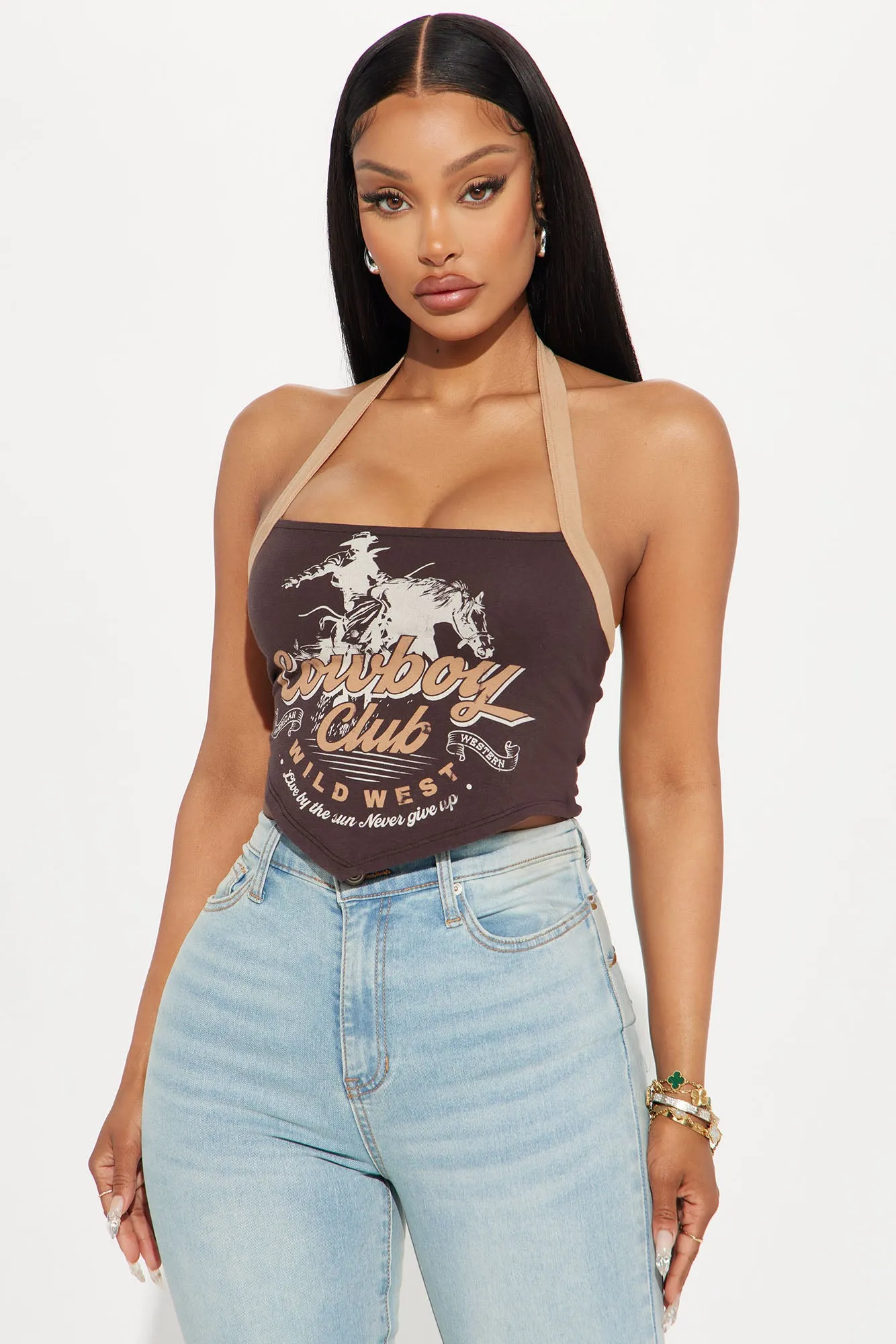 Cowboy Club Halter Top - Brown sold by Fashion Nova