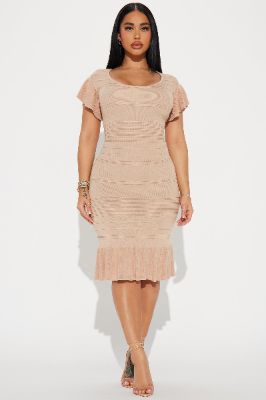 Addison Ruffle Mini Dress - Beige sold by Fashion Nova