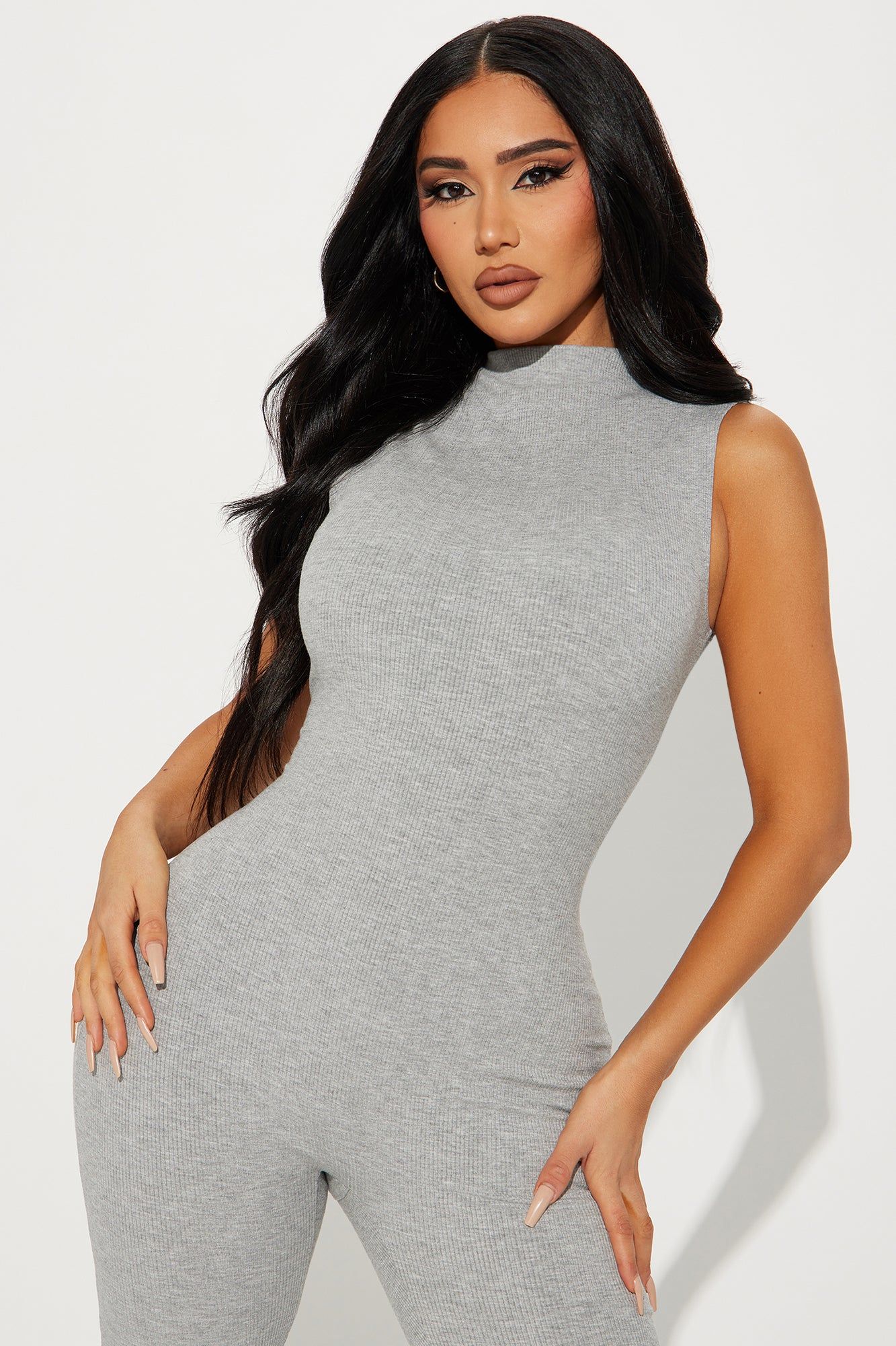 Amber Snatched Flare Jumpsuit - Heather Grey sold by Fashion Nova product image thumbnail 2