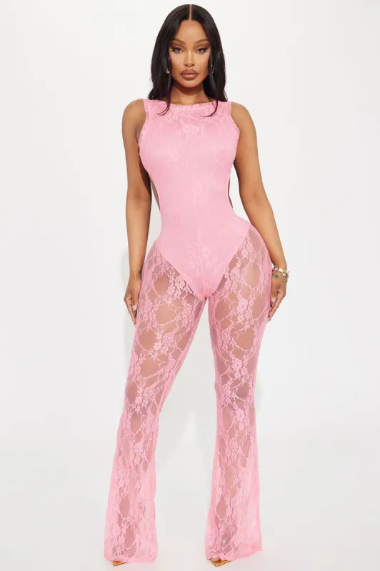 Make It To Forever Lace Jumpsuit  - Pink sold by Fashion Nova