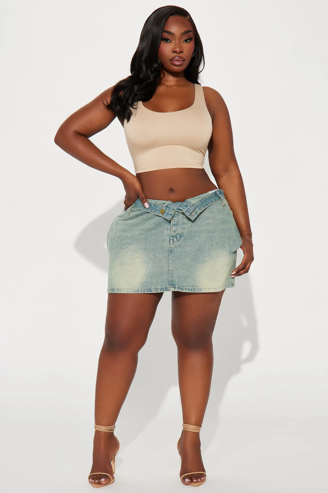 Frankie Foldover Tinted Denim Mini Skirt - Medium Wash sold by Fashion Nova product image thumbnail 4