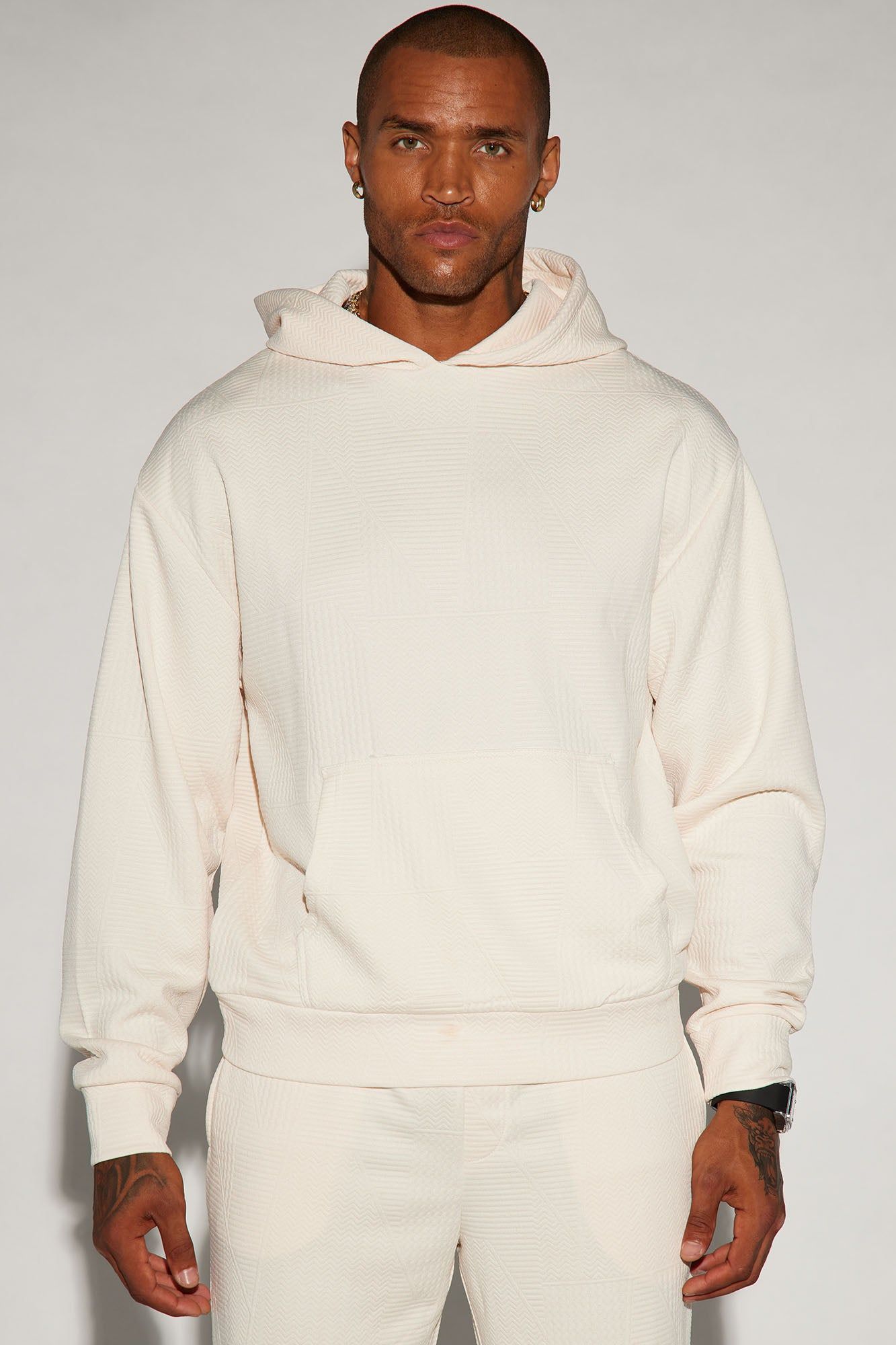 Textured Triangles Hoodie - Cream sold by Fashion Nova