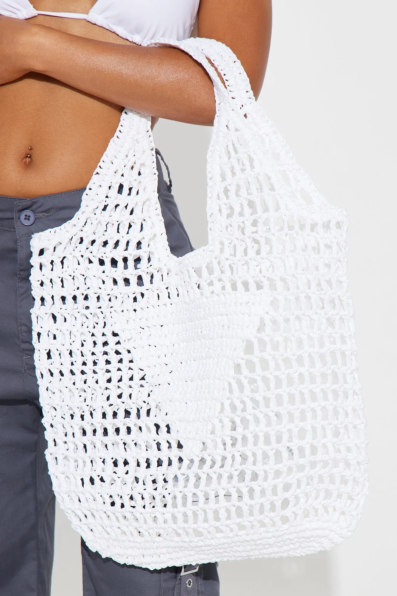 Triangle Crochet Tote Handbag - White sold by Fashion Nova