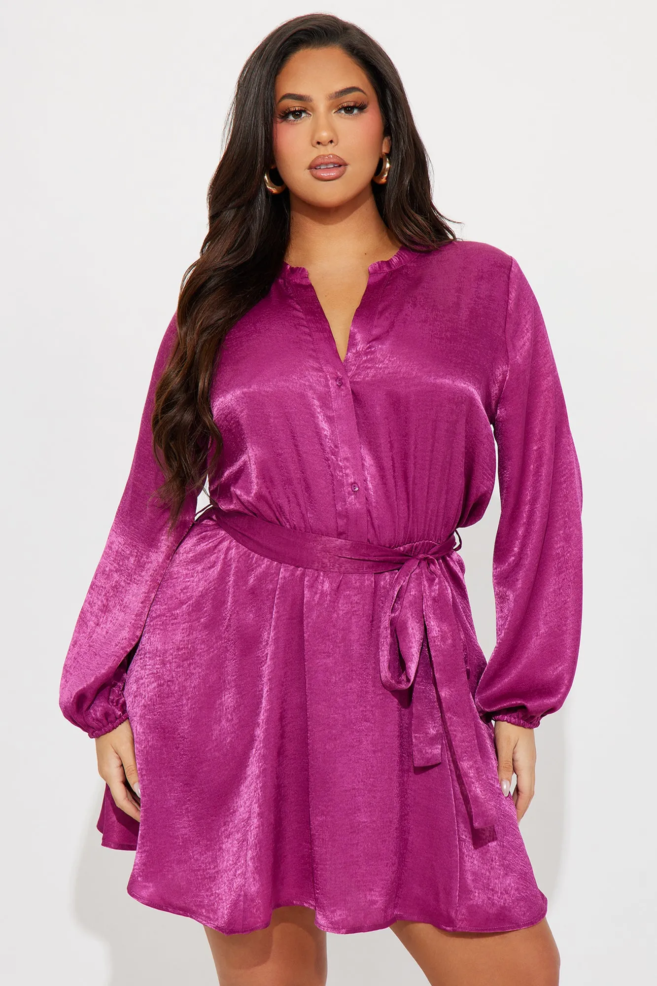 Boardroom Beauty Mini Shirt Dress - Raspberry sold by Fashion Nova product image thumbnail 4