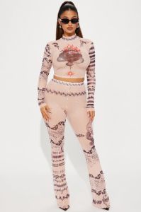 Kiss Me Goodbye Mesh Flare Pant - Tan sold by Fashion Nova
