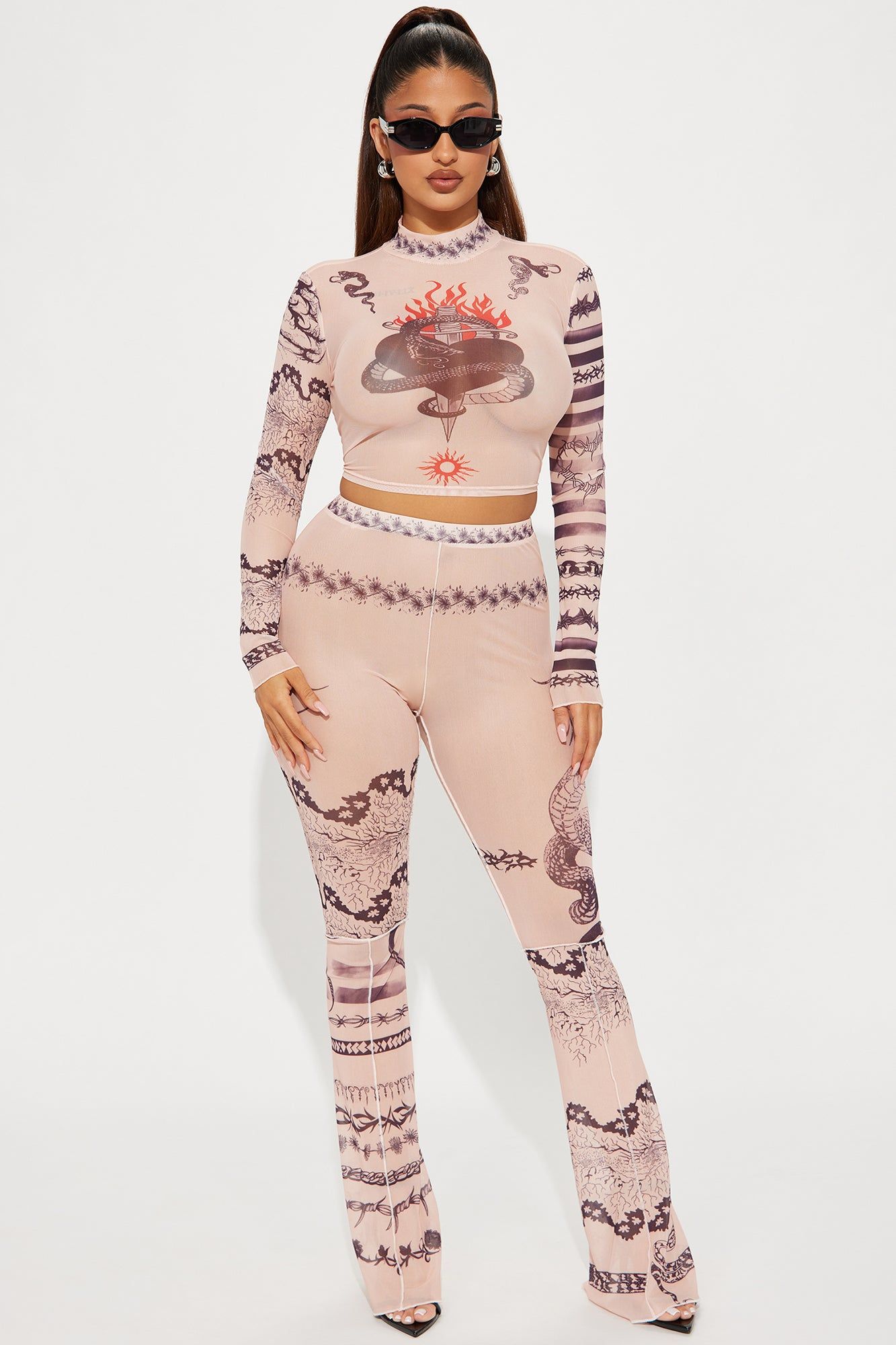 Kiss Me Goodbye Mesh Flare Pant - Tan sold by Fashion Nova product image thumbnail 3