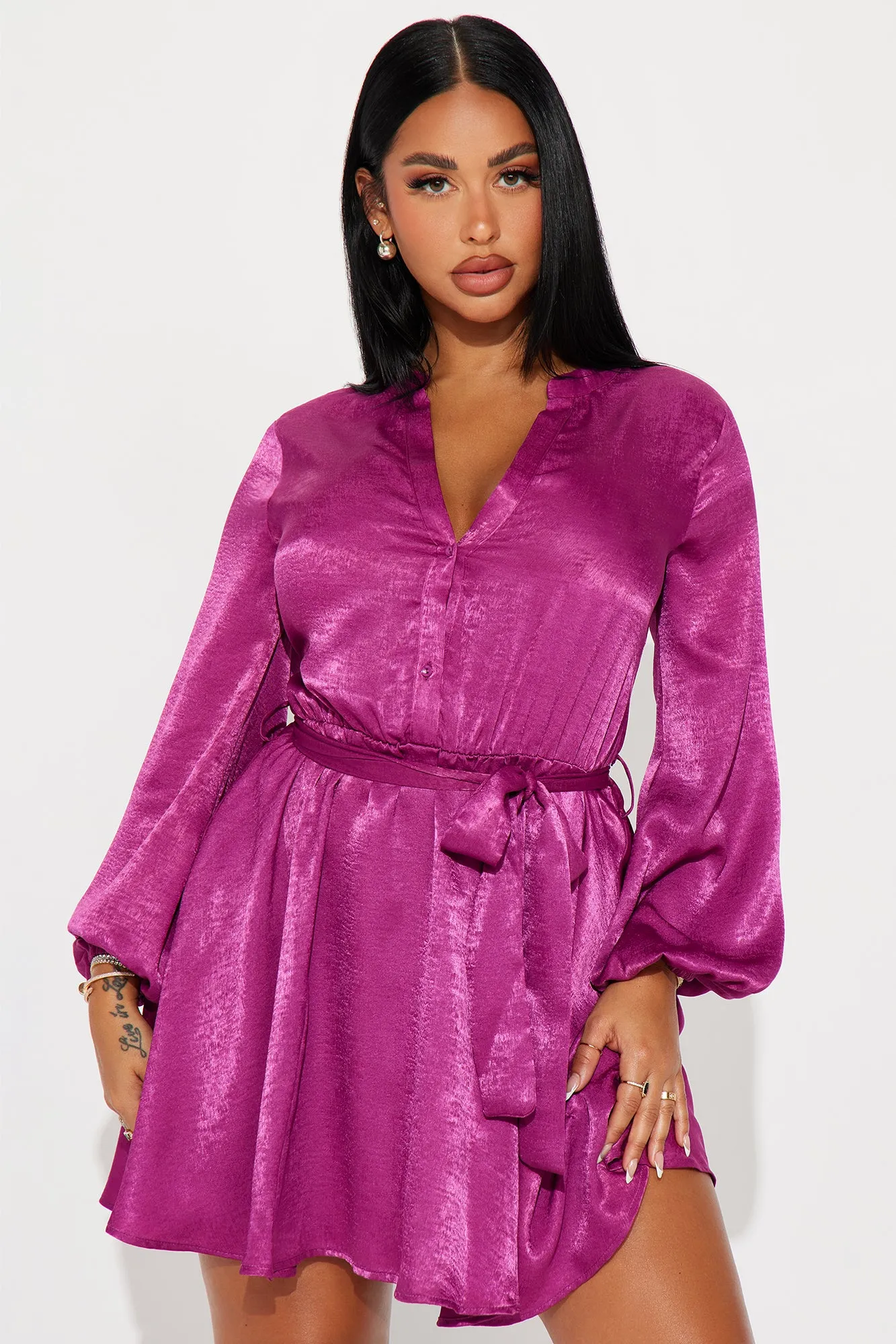 Boardroom Beauty Mini Shirt Dress - Raspberry sold by Fashion Nova product image thumbnail 2