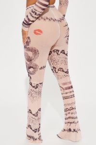 Kiss Me Goodbye Mesh Flare Pant - Tan sold by Fashion Nova
