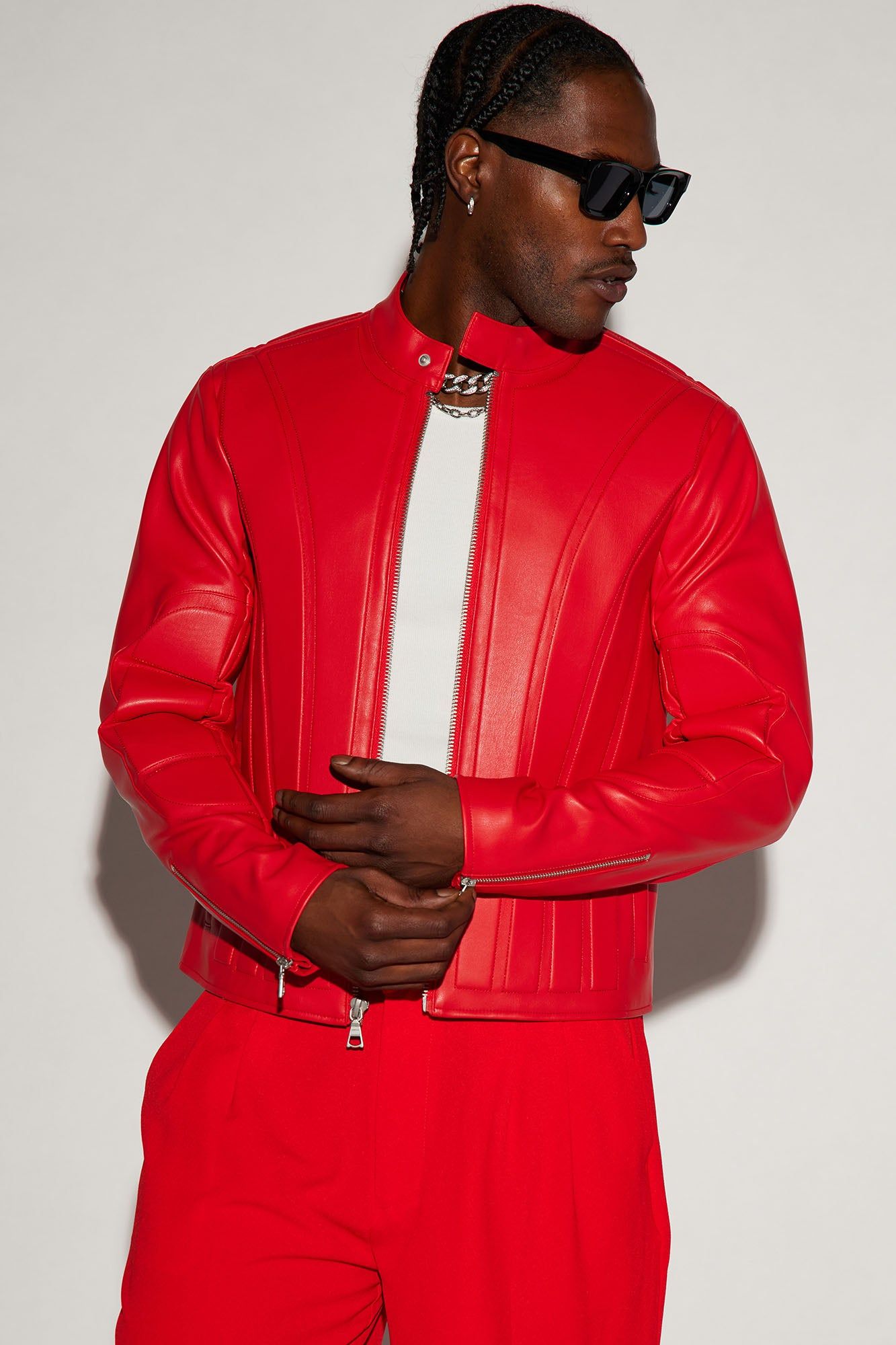 Stanton Faux Leather Moto Jacket - Red sold by Fashion Nova