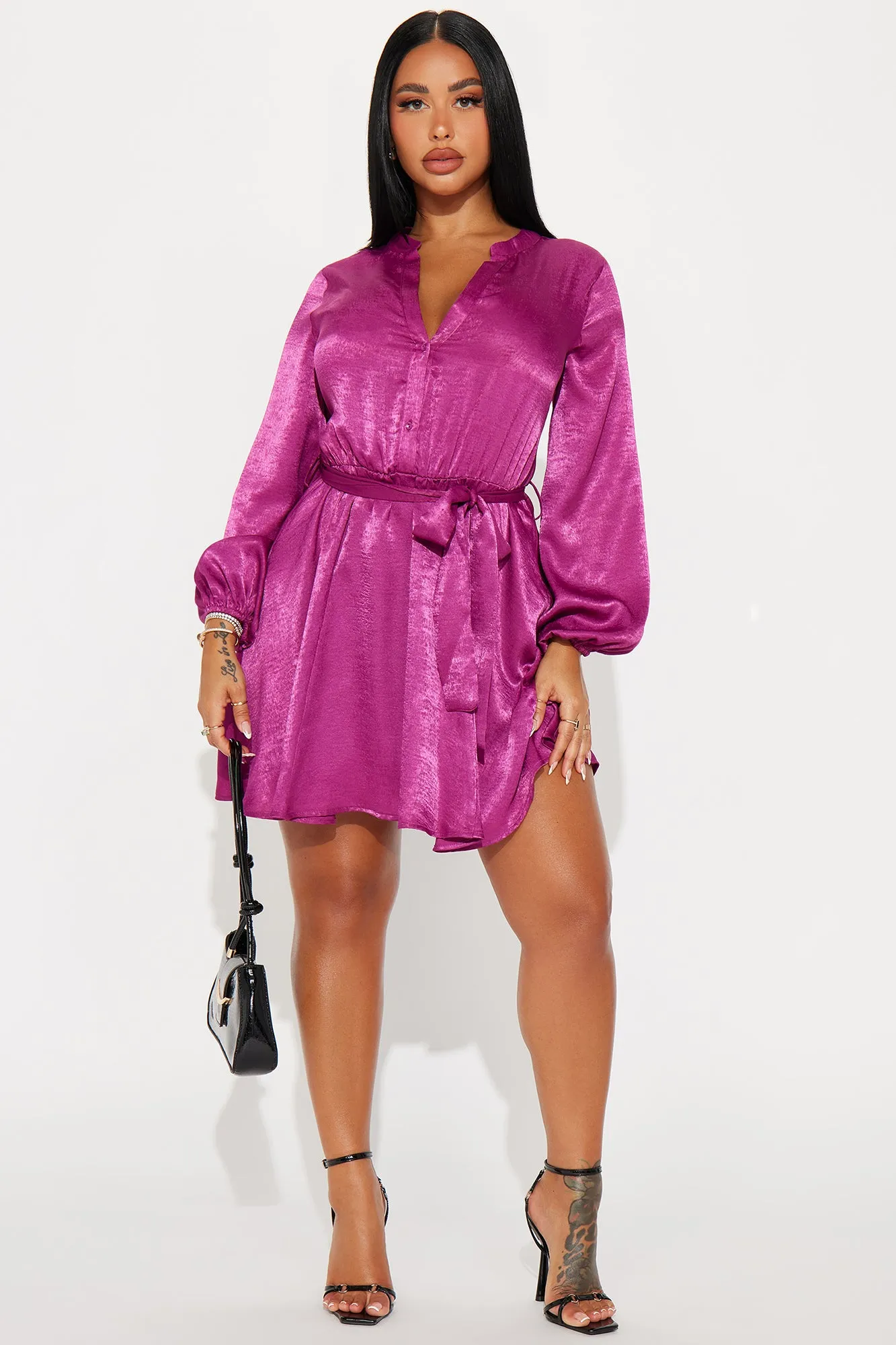 Boardroom Beauty Mini Shirt Dress - Raspberry sold by Fashion Nova