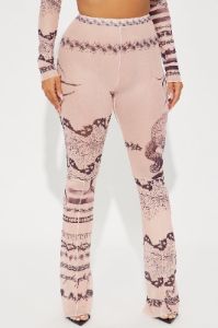 Kiss Me Goodbye Mesh Flare Pant - Tan sold by Fashion Nova