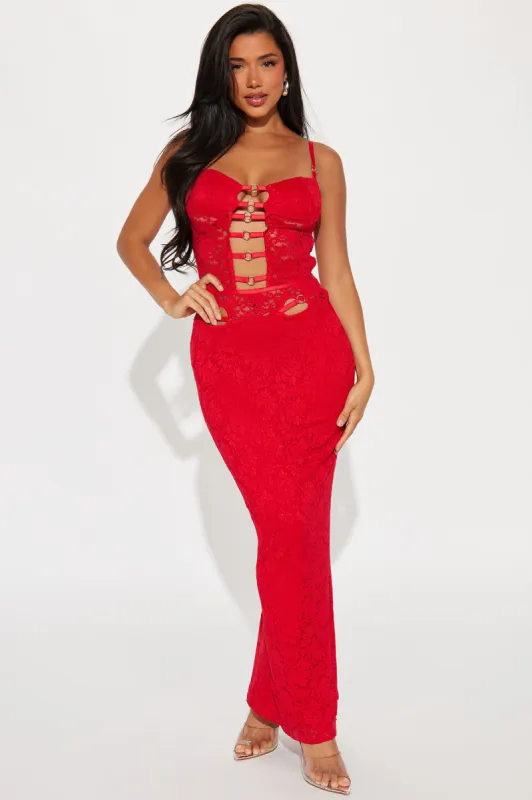 Sultry Siren Lace Maxi Dress - Red sold by Fashion Nova