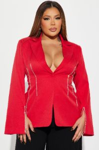Have The Edge Rhinestone Blazer - Red sold by Fashion Nova