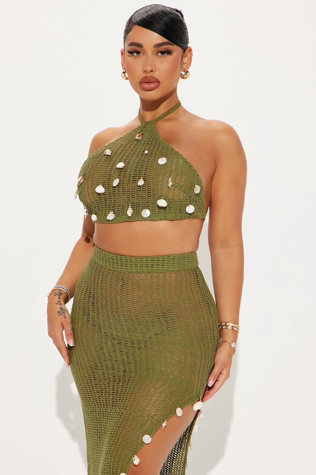 Lost In Seashells Crochet Skirt Set - Olive sold by Fashion Nova product image thumbnail 2