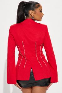 Have The Edge Rhinestone Blazer - Red sold by Fashion Nova