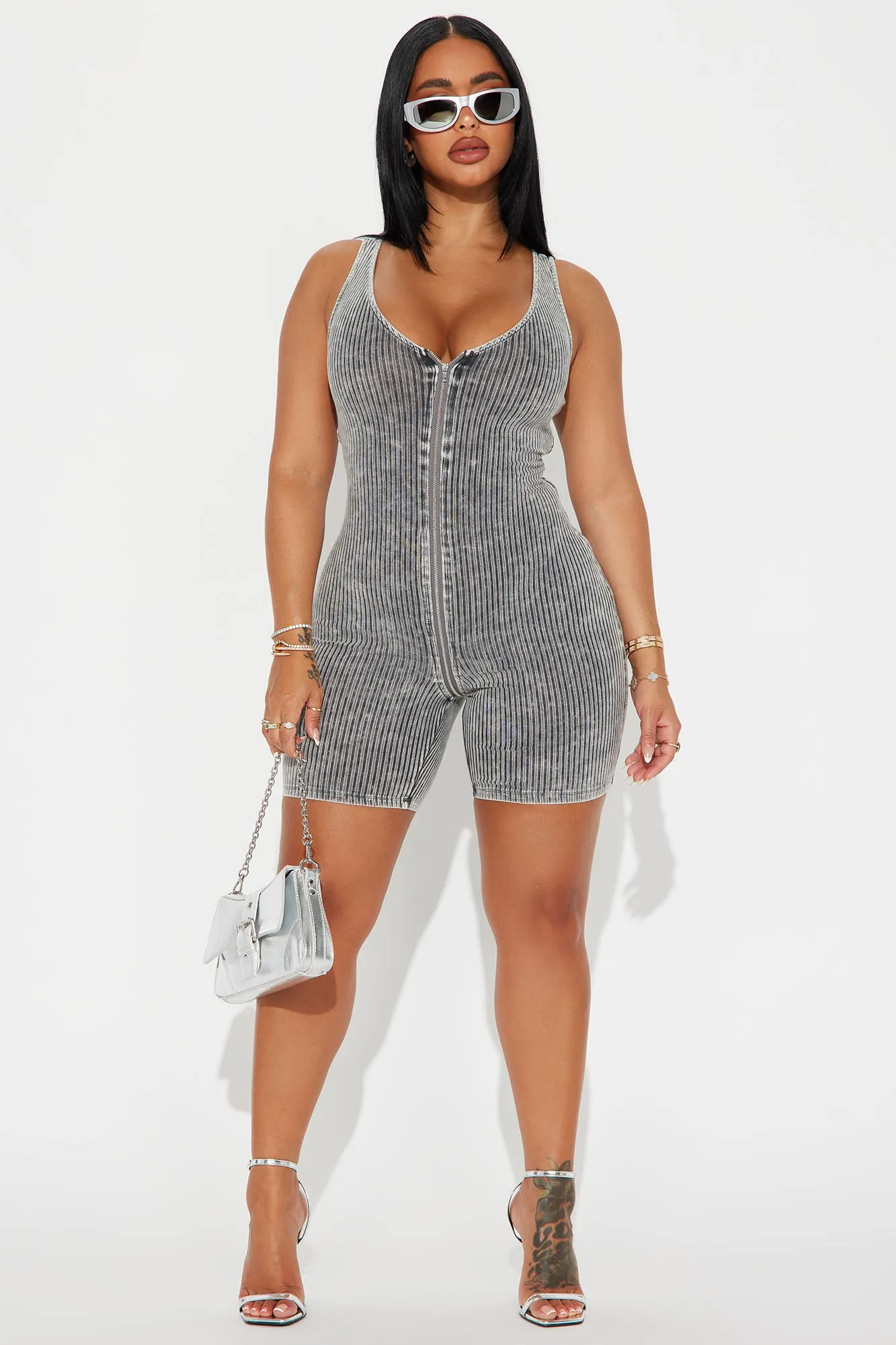 The Way You Move Washed Romper - Grey sold by Fashion Nova