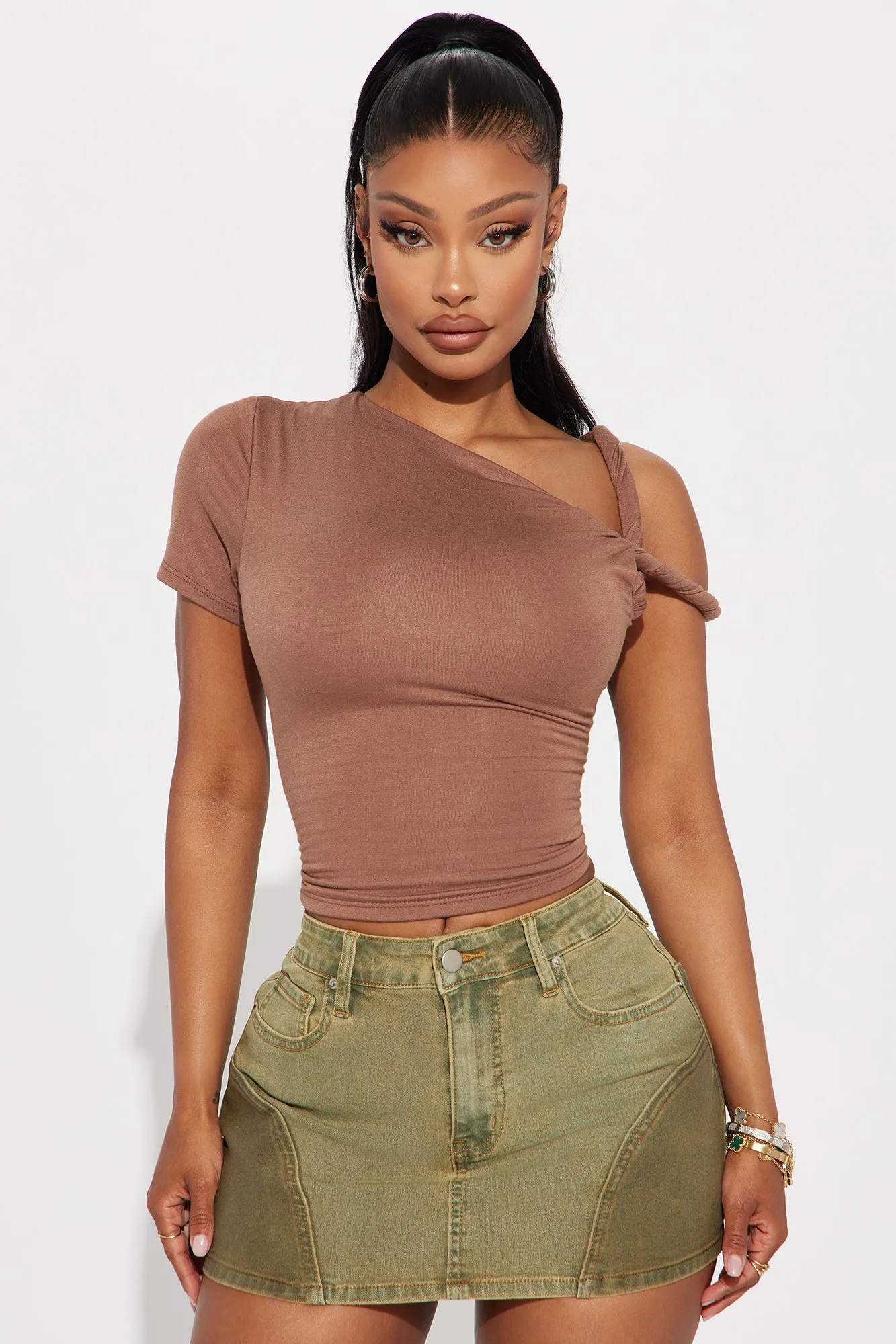 Kendra One Shoulder Top - Chocolate sold by Fashion Nova