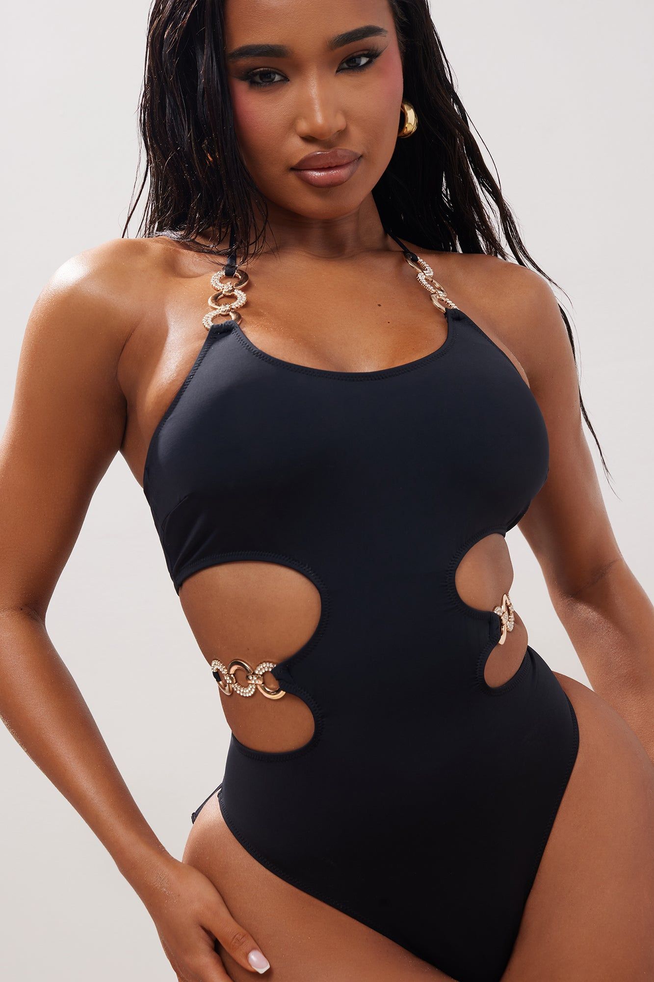 Palm Beach Chain 1 Piece Swimsuit - Black sold by Fashion Nova