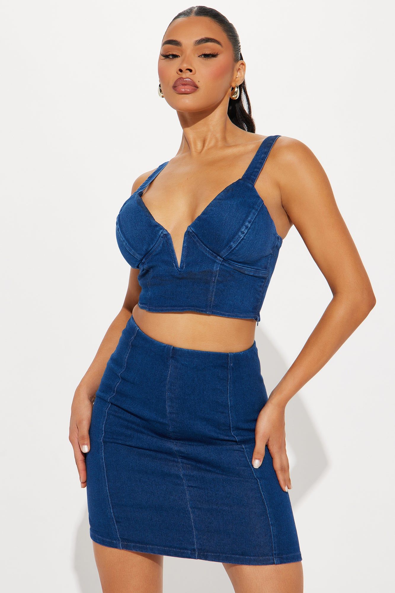 Nadia Denim Skirt Set - Dark Wash sold by Fashion Nova
