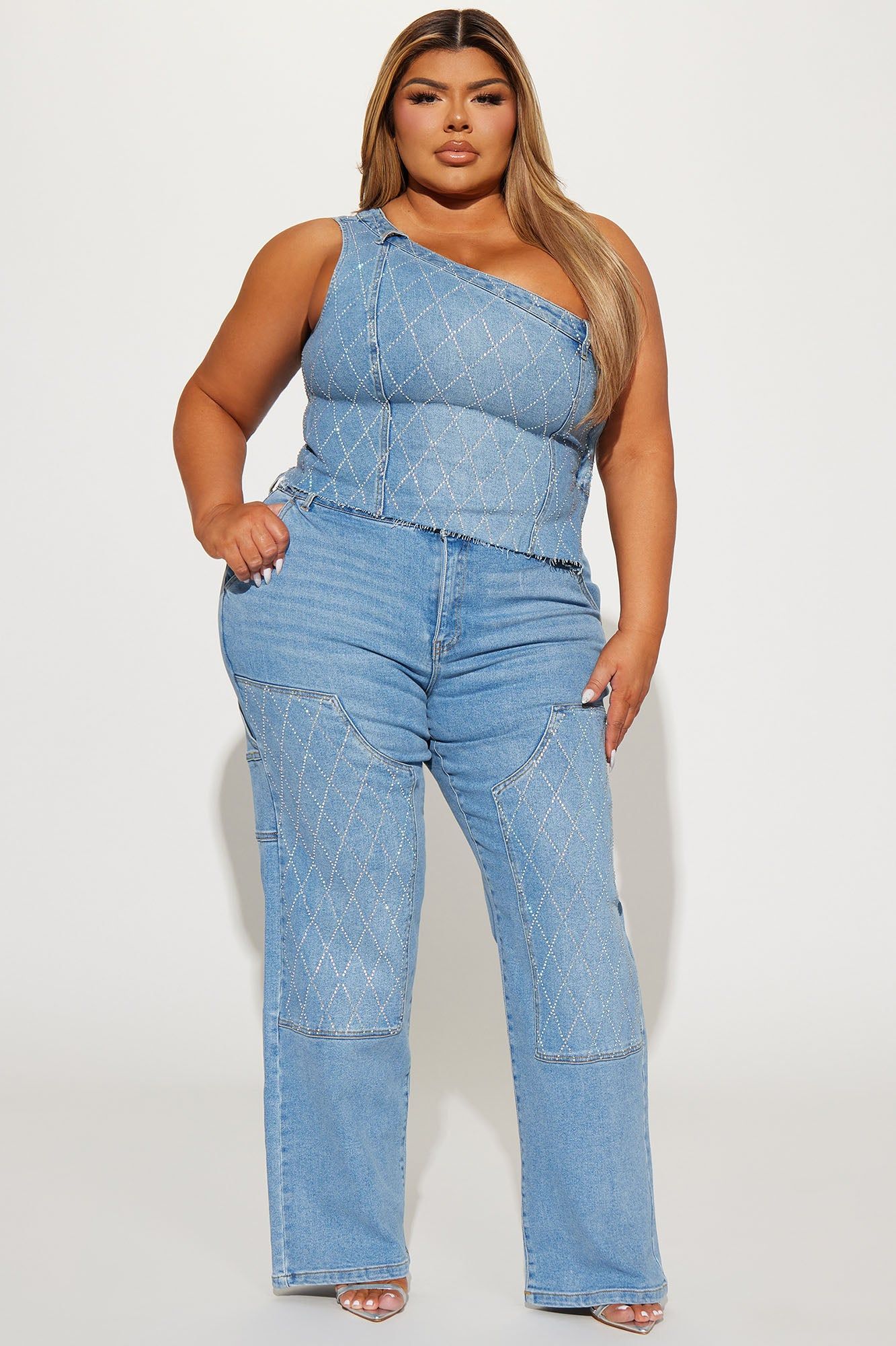 Carelessly Me Rhinestone Denim Pant Set - Medium Wash sold by Fashion Nova product image thumbnail 5