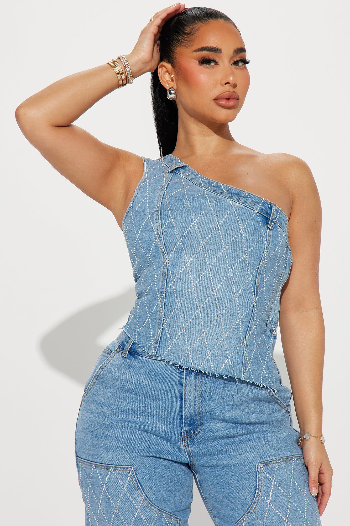 Carelessly Me Rhinestone Denim Pant Set - Medium Wash sold by Fashion Nova product image thumbnail 2