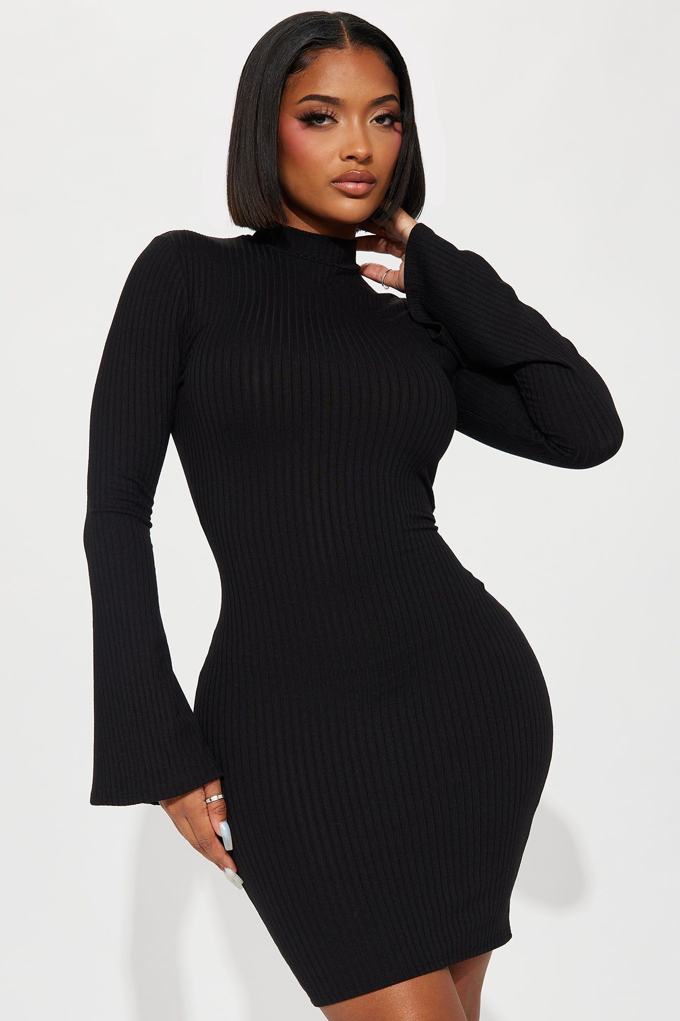 Jojo Ribbed Mini Dress- Black sold by Fashion Nova
