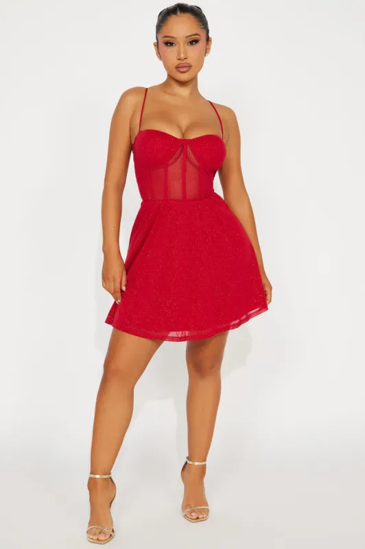 Gaia Glitter Mesh Mini Dress - Red sold by Fashion Nova