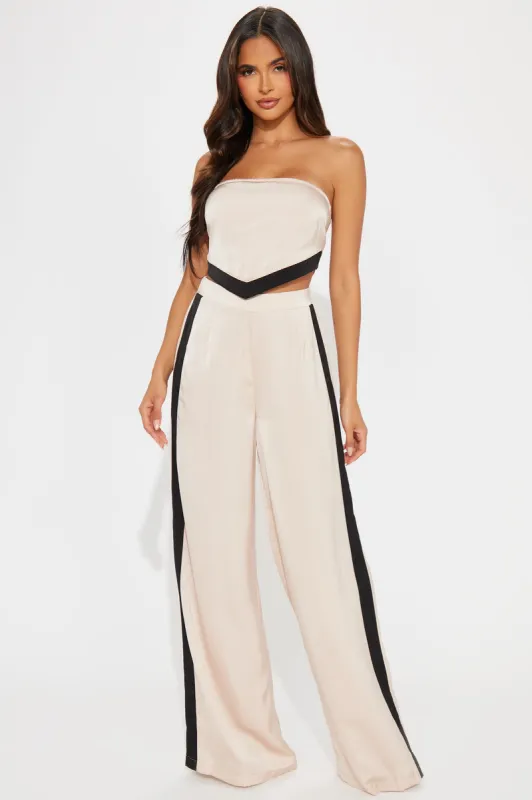 Bold Steps Satin Pant Set - Taupe sold by Fashion Nova