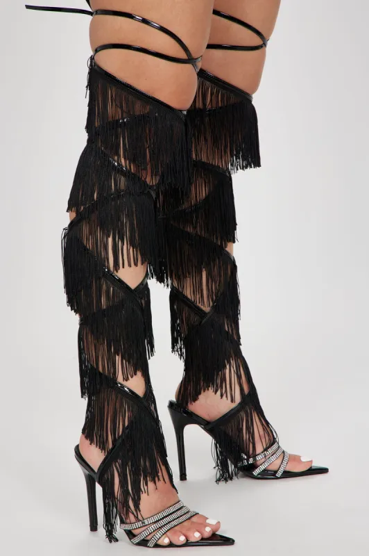 Caught You Off Guard Wrap Up Heels - Black sold by Fashion Nova