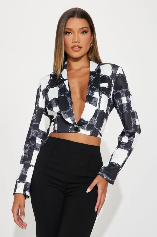 A Little Complicated Cropped Blazer - Black/combo sold by Fashion Nova