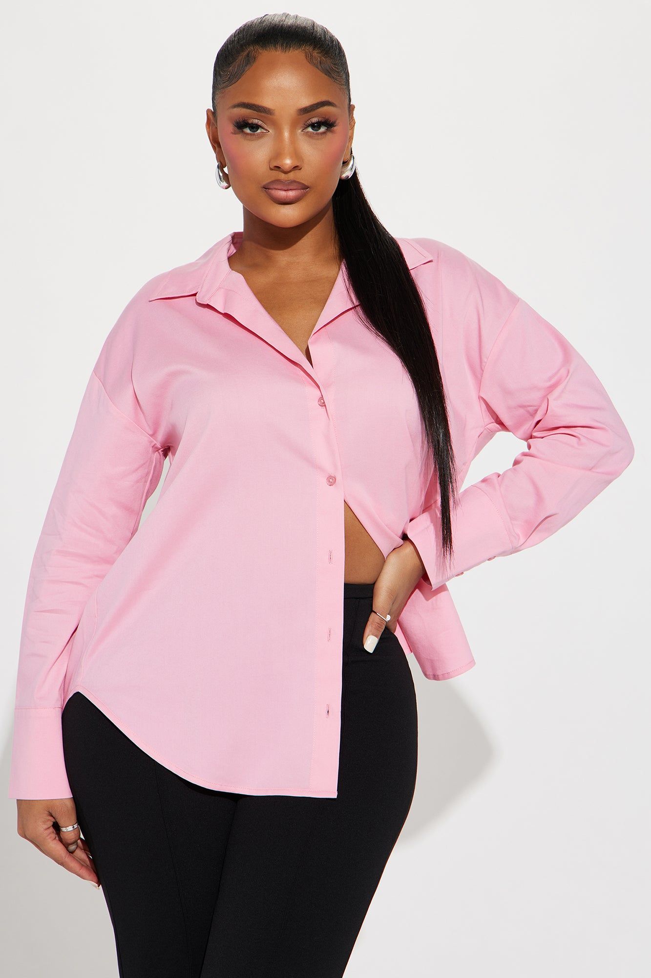 Always Important Poplin Shirt - Pink sold by Fashion Nova