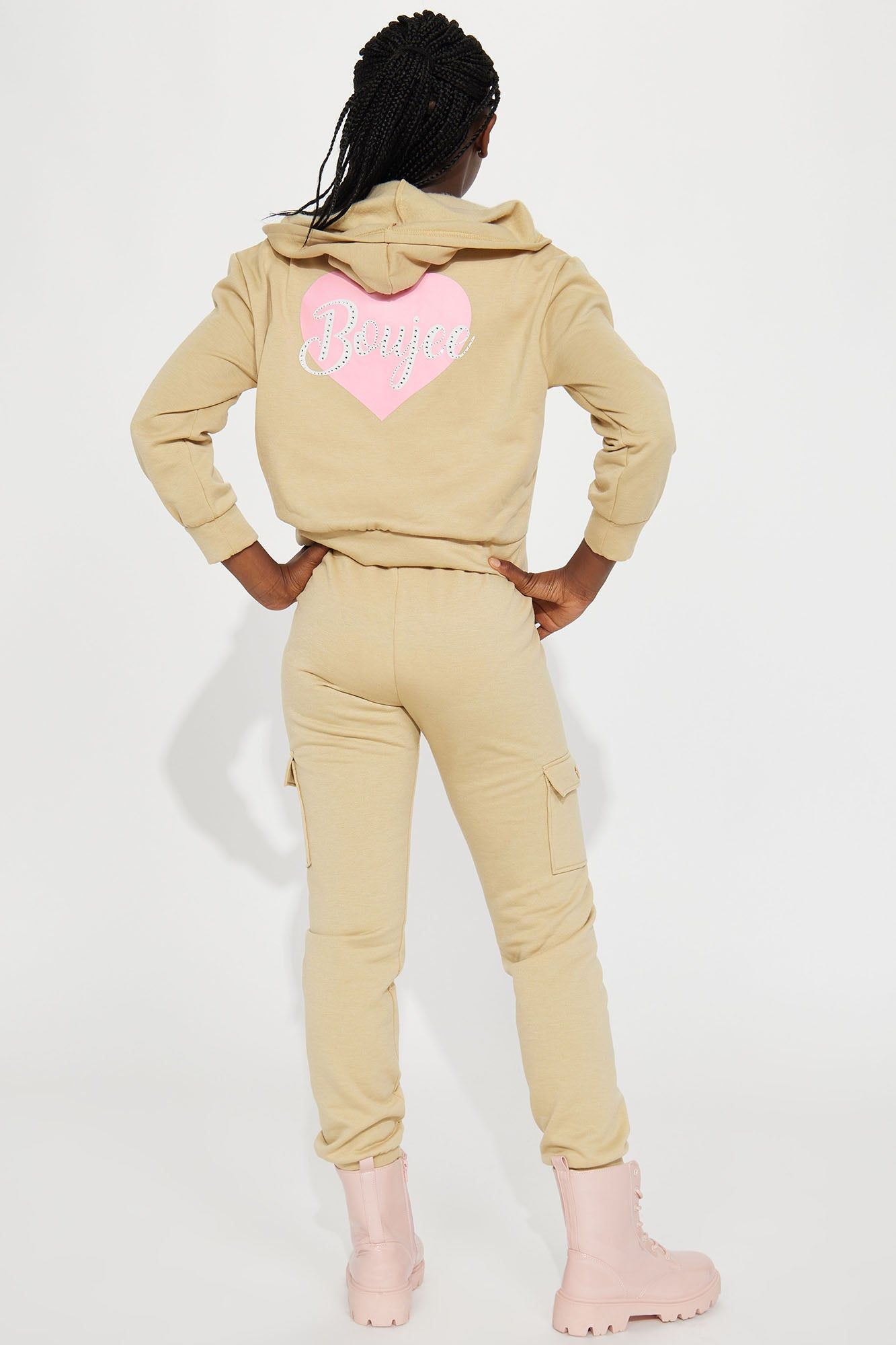 Mini Boujee Heart Fleece Jogger Set - Khaki sold by Fashion Nova product image thumbnail 4