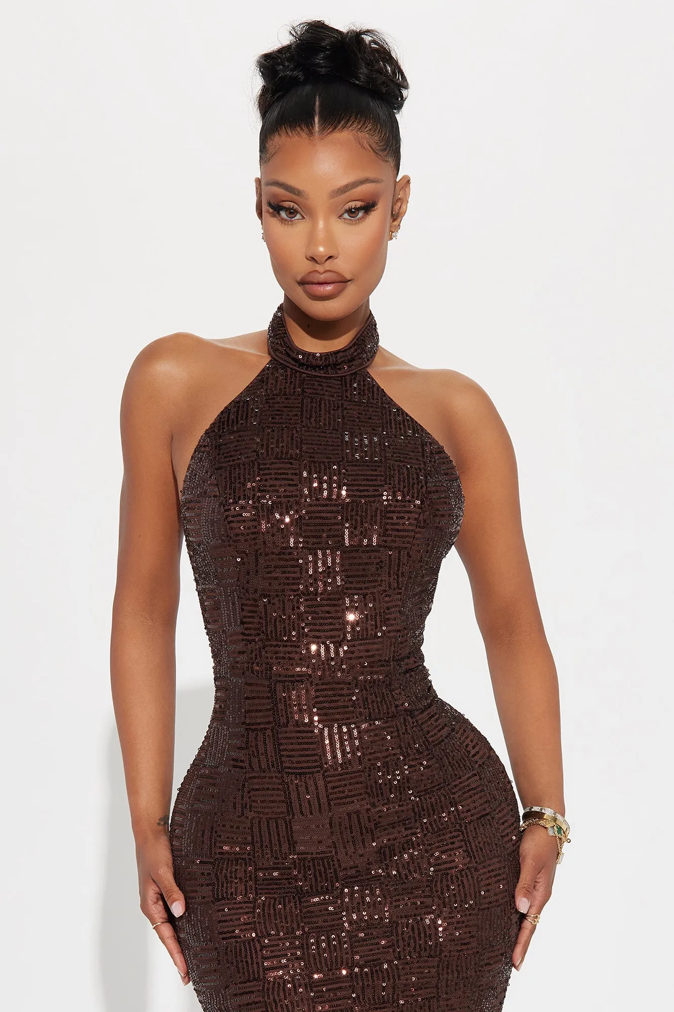 Dora Backless Sequin Maxi Dress - Chocolate sold by Fashion Nova product image thumbnail 2